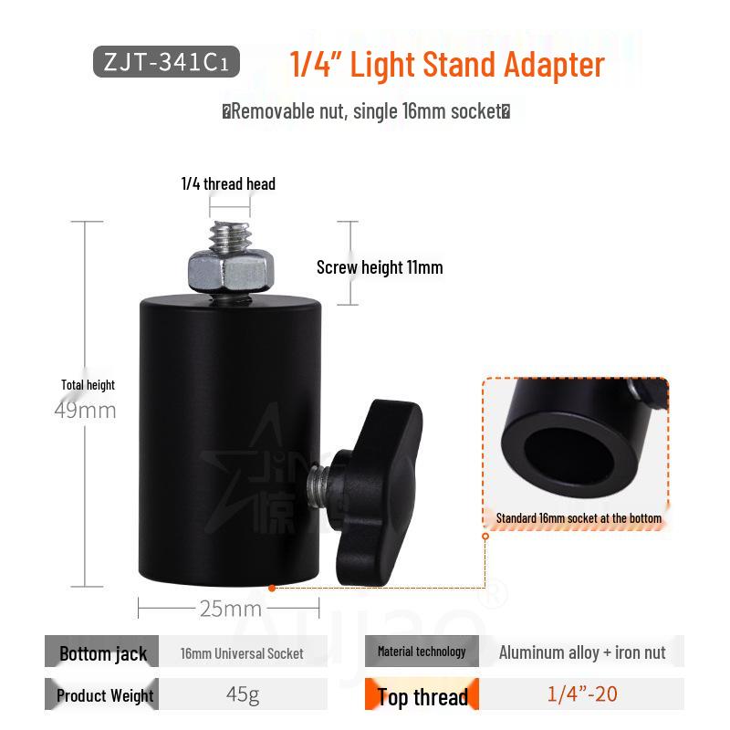 

1/4 Light Stand Adapter for Studio/Broadcast: Tripod Mount for Mirrorless Cameras, Ball Head with 3/8 Base Hole