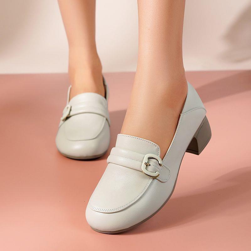 Leather soft-soled Loafu women's shoes spring and autumn new small leather shoes thick heel one pedal women's medium heel single shoes