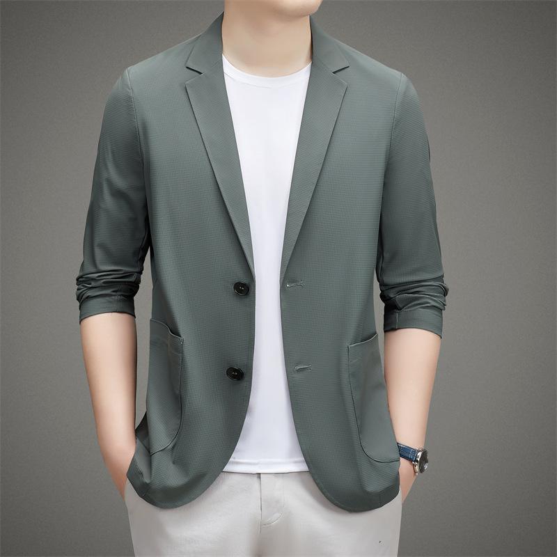 Minimalist Men Casual Blazer Ice Silk Nylon Spandex Seamless High Stretch Sun Protection Cooling Summer Breathable Tech Jacket
