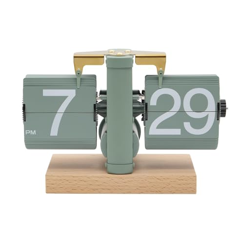 Flip Clock, Wooden Table Clock, Retro Wooden Clock, Stylish Gift, Interior Decor, Flip Clock, Desk Clock, Gift for Boyfriend or Friend (All Black, 24-
