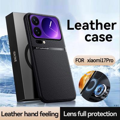 Dla Xiaomi 17 17 Pro 17 ProMax tekstura skóry, wbudowany magnetyczny miękki TPU odporny na upadki i odciski palców etui na telefon
