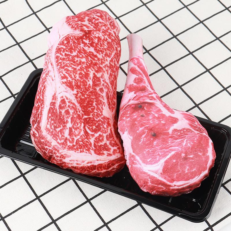 Interactive Stuffed Dog Chew Toy for Small Medium Dogs Squeak Toy Realistic Steak Shape Reduce Boring Anxiety Pet Toy