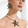 Summer Ocean Wind Starfish Earrings Pendant Retro Texture Casual Holiday Earrings Necklace Set Female