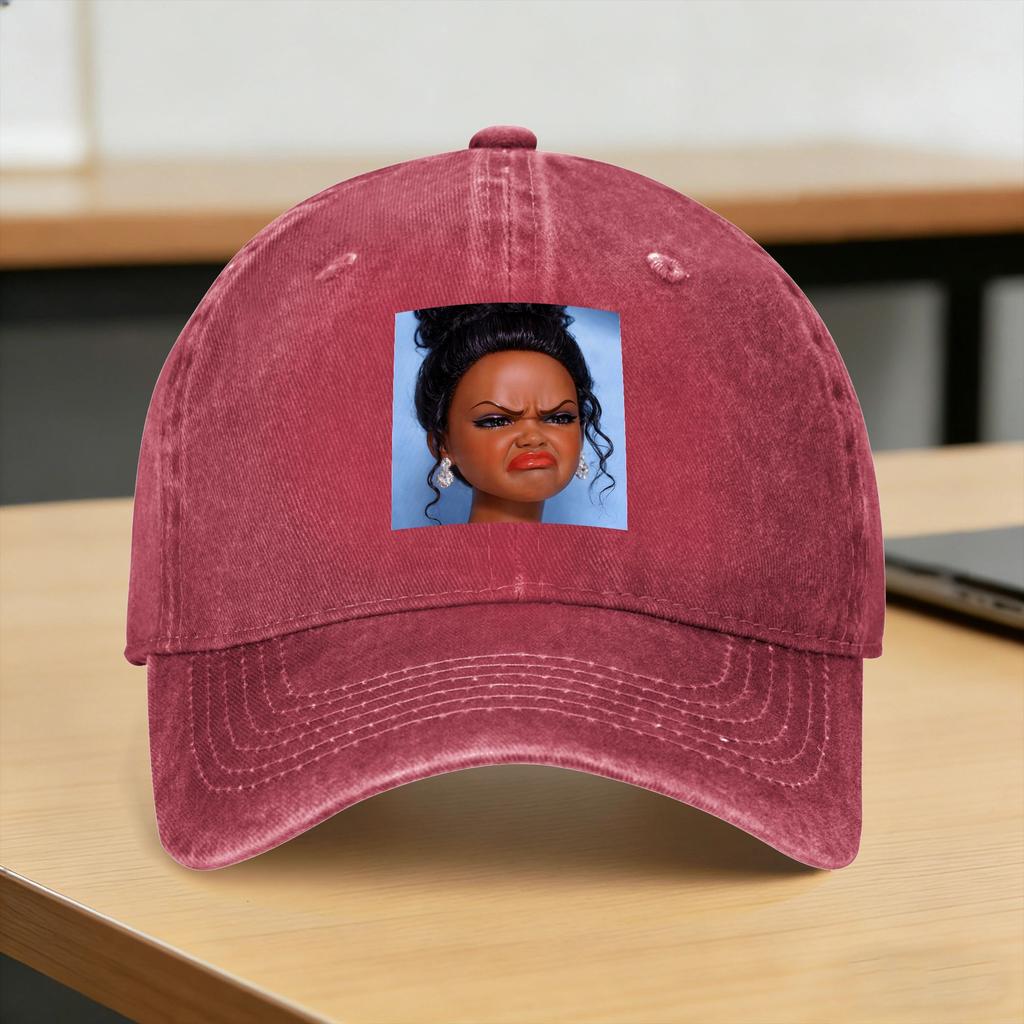 Angry Disgusted Black Doll Face Meme Washed Baseball Cap Fitted Retro Sun Trucker Hat Summer Women Unisex Kpop Rock Snapback Cap