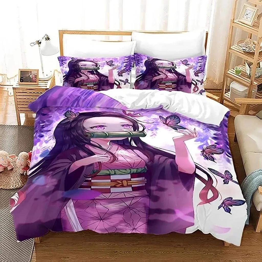 Anime Demon Slayer Nezuko Bedding Set Duvet Cover Bed Set Quilt Cover Pillowcase Comforter King Queen Size Boys Adult