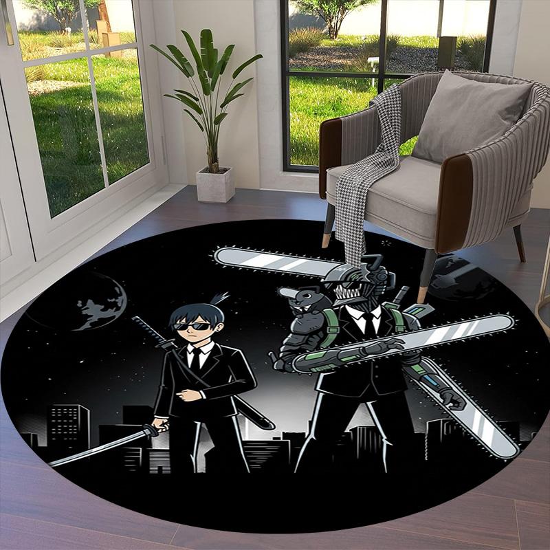 Chainsaw Man Round Area Rug Carpet Rug For Living Room Bedroom Sofa Playroom Decor Nonslip Floor Mat