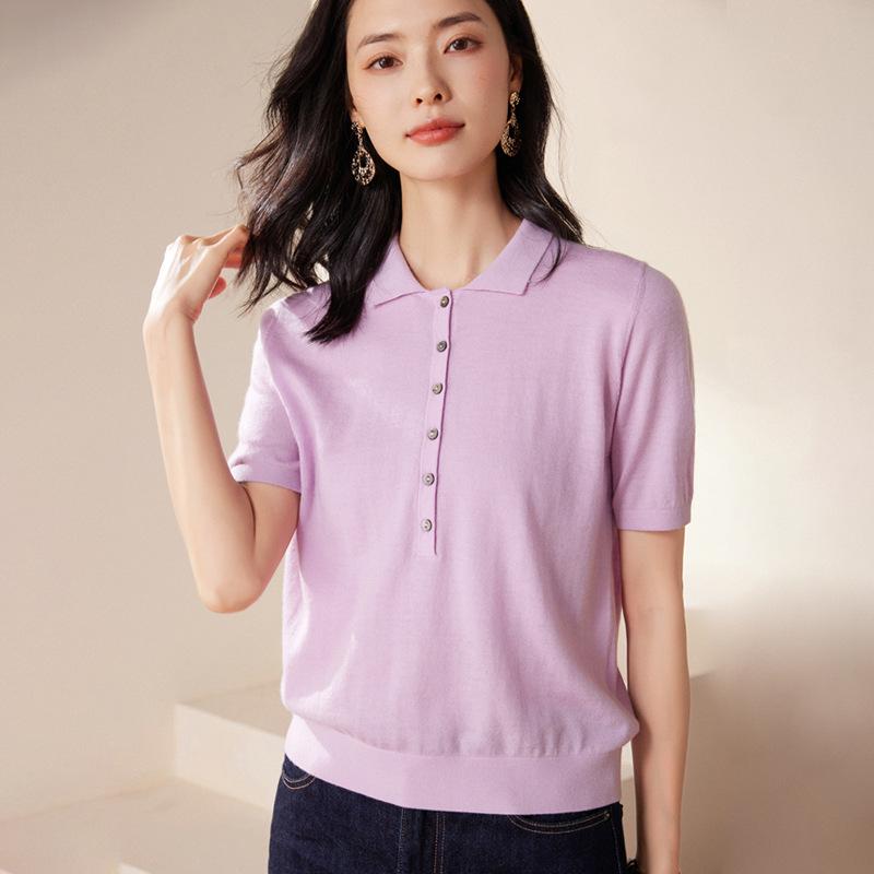 2024 Autumn Women's Cashmere Half-Button Slimming Sweater with Korean Style Five-Point Sleeves