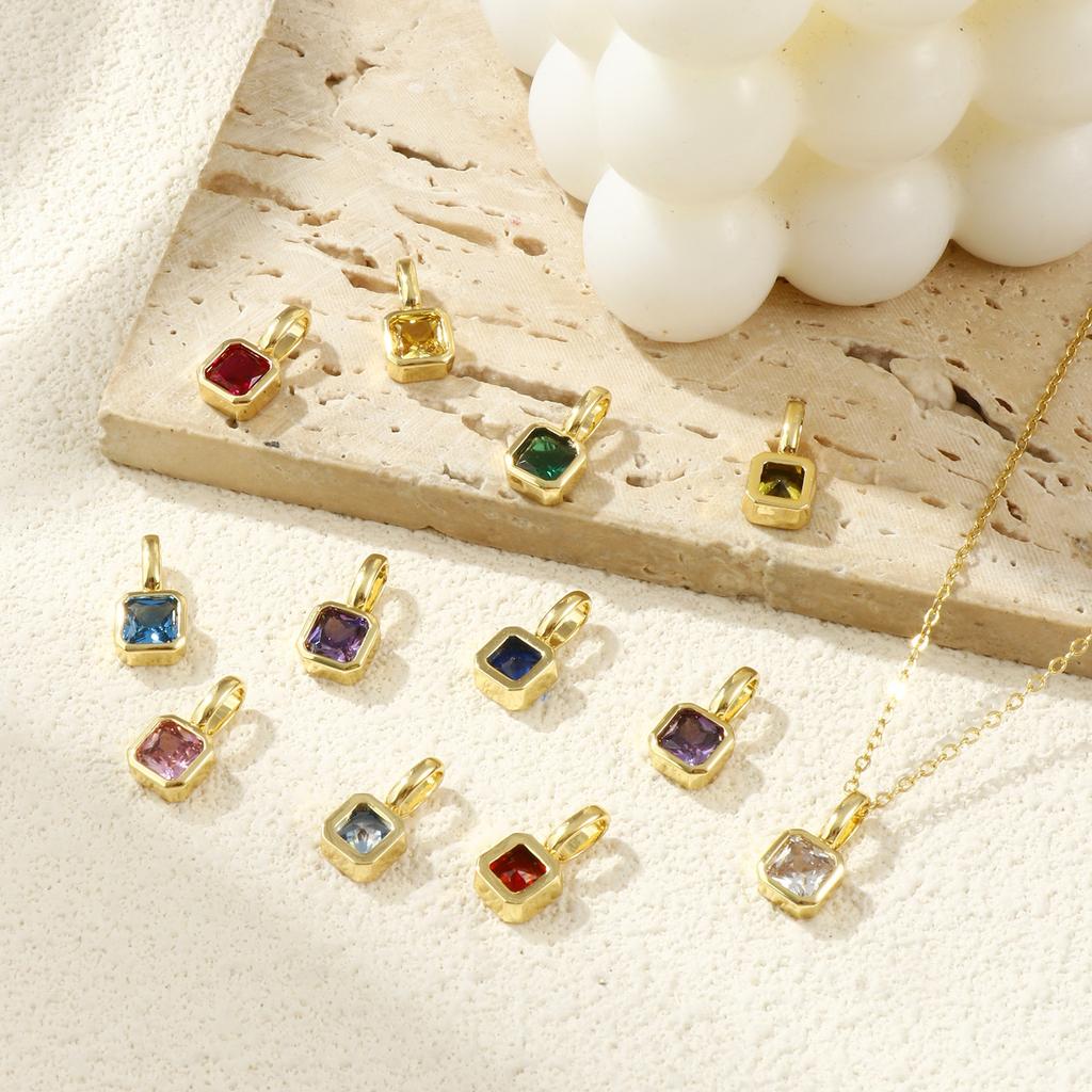 1 Piece Brass & Cubic Zirconia Birthstone Charms 18K Gold Plated Square Pendants For DIY Necklace Jewelry Making 15.5mm x 7.5mm