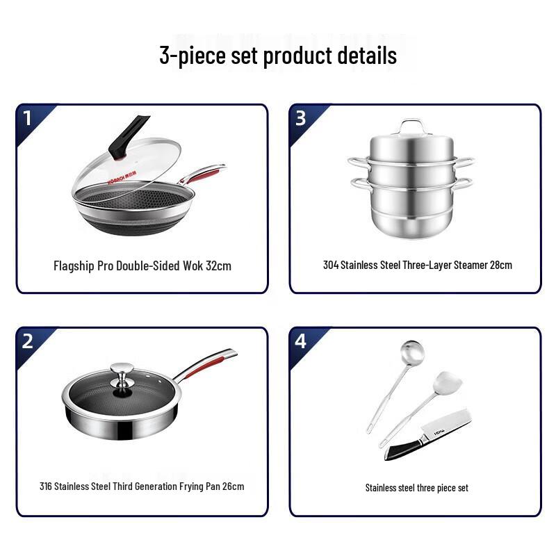 Kangbach 3-Piece Stainless Steel Cookware Set