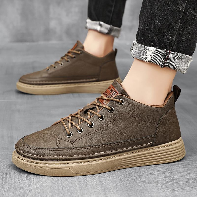 Fashion Men's High Top Leather Ankle Boots Spring Waterproof Comfortable Casual Shoe Sneakers Jogging Korean Tooling Shoes Botas