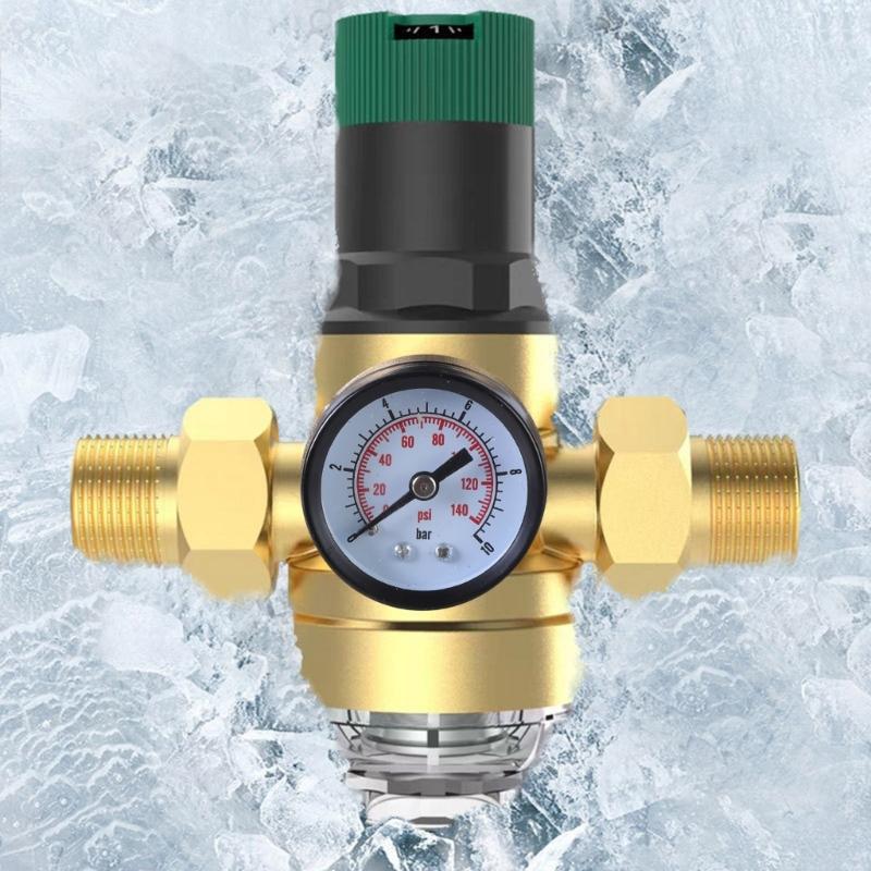 Wasserdruckregler mit Manometer und Sieb Messing-Druckminderer für Trinkwasser