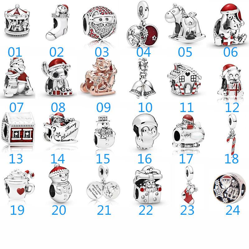 

Модный серебряный браслет S925 Санта-Клаус Пингвин Бусины Снеговик Разбросанные бусины