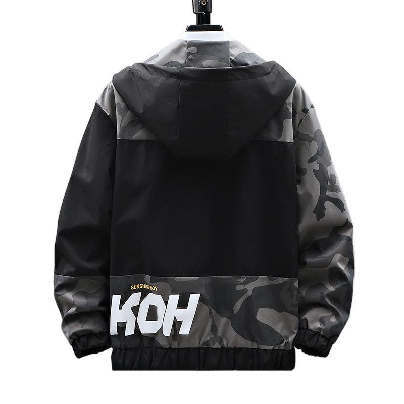Spring and Autumn Men's Large Size Printed Jackets Youth Hooded Versatile Fat Tops for Men