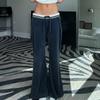 Striped Elastic Waist Velvet Loose Wide Leg Pants Women Casual Simple Bell-bottoms Fashion Trousers Autumn Winter