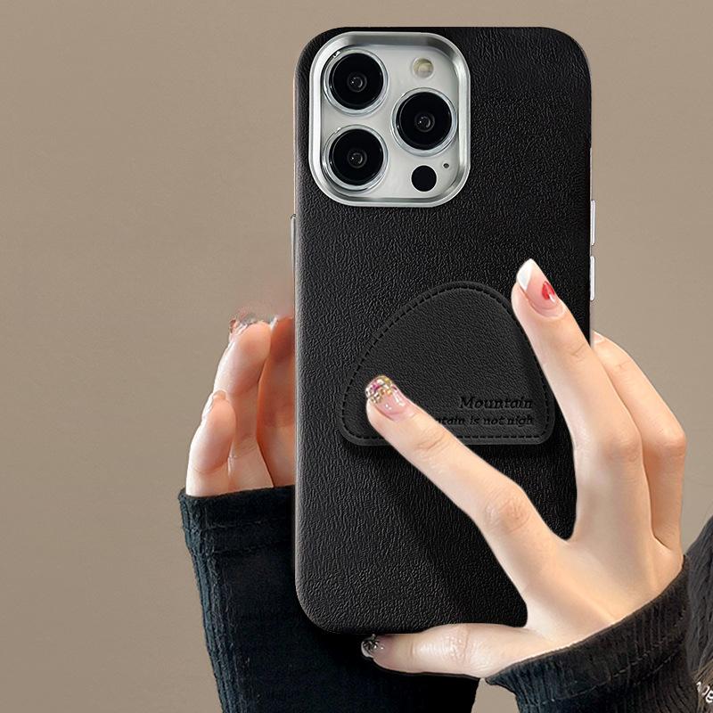 Suitable for Apple 16PRO Phone Case, 15 Simple Leather-textured Stand, 14 Large Holes, Anti-drop 13/12