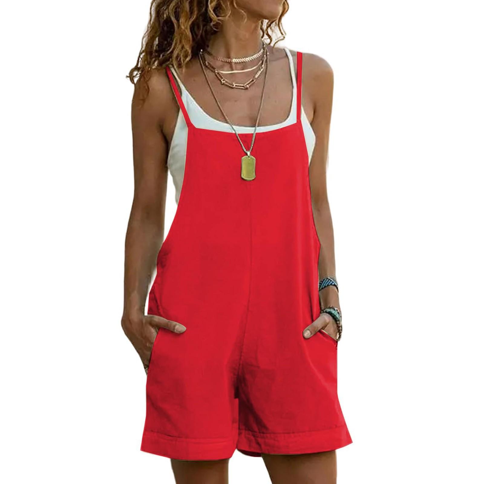 

Женский повседневный свободный однотонный комбинезон с карманами и лямками, шорты, комбинезон L красный