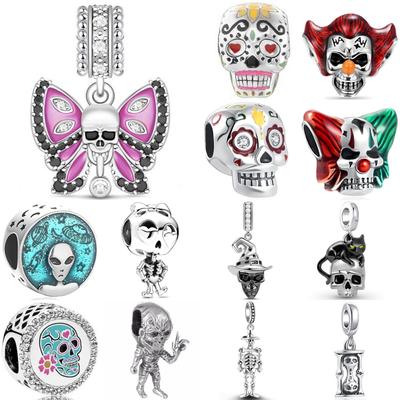 Nuovi Accessori Placcati Rame Originali Fascino alla Moda Serie Halloween Perla a Forma di Teschio Adatta per Ciondolo Bracciale Per Donne Gioielli Fai da Te Regalo