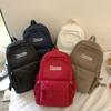 Student Einfarbig Schultasche Damen College-Stil Rucksack Buchstaben Große Kapazität Rucksack
