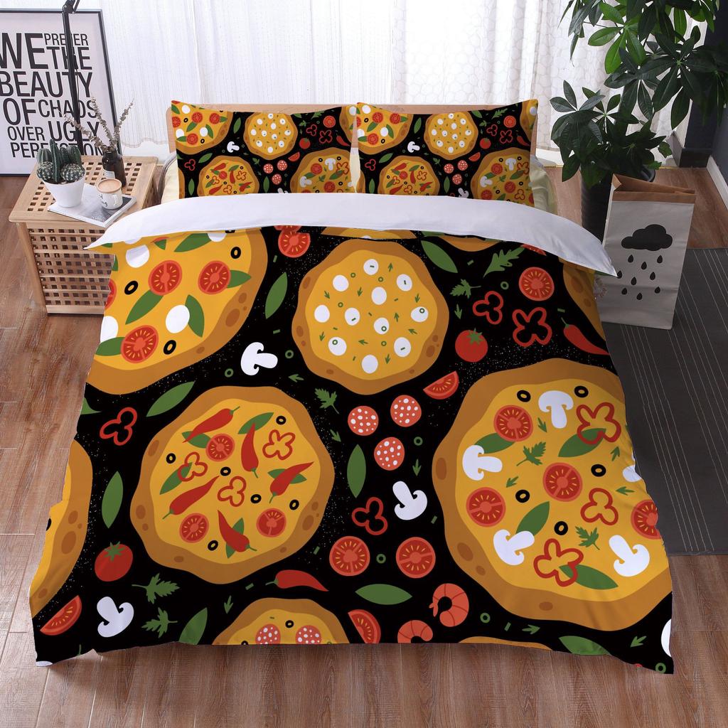 Pizza Duvet Cover Burger Fries Donuts Comforter Cover Microfiber Fast Food Bedding Set Queen/King American Breakfast Quilt Cover