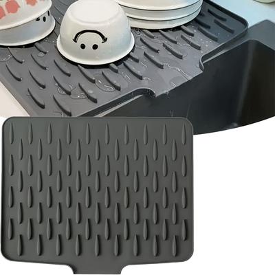 1-piece Non-Slip Silicone Kitchen Sink and Countertop Drain Mat - Heat Resistant (Up To 250°C), Built-in Drain Design, Dish