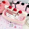 Cartoon Cherry Cake Plush Pen Bag Large Capacity Portable Multifunctional Stationery Pencil Case Makeup Storage Bag for Students Gift
