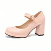 Patent leather Mary Jane women's single shoes spring and autumn new round head thick heel super high heel one-word buckle belt women's single shoes