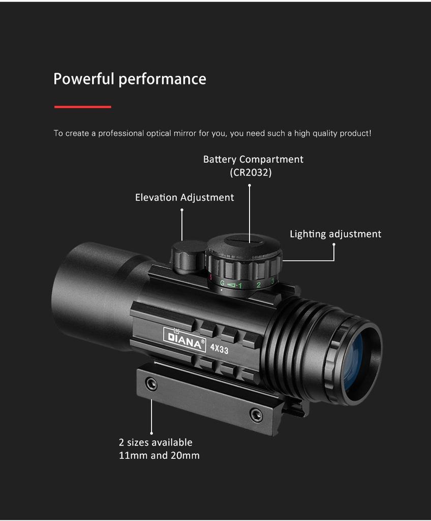 Diana 4X33 Tactical Optical Scope Green Red Cross Illuminated Scope Hunting Scope