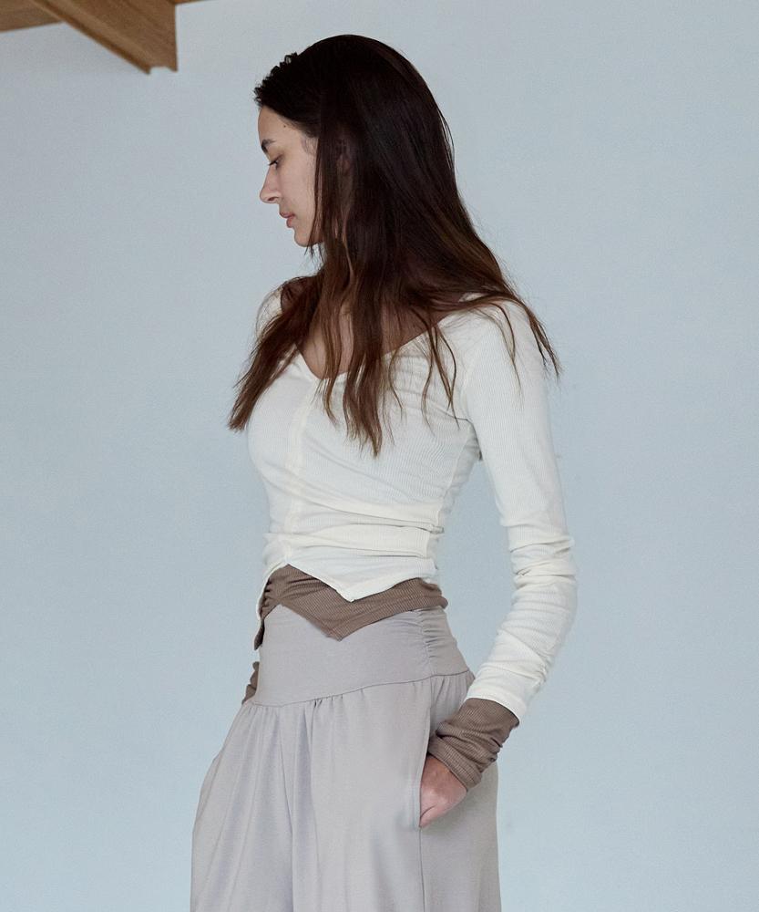 Debiweeo En Slit Long Sleeve Devi-T0138-Cream