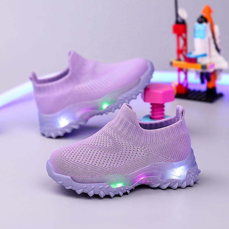 Kids Sneakers Children Baby Girls Boys Breathable Mesh Led Luminous Socks Sport Run Sneakers Shoes Sapato Infantil Light Up Shoe
