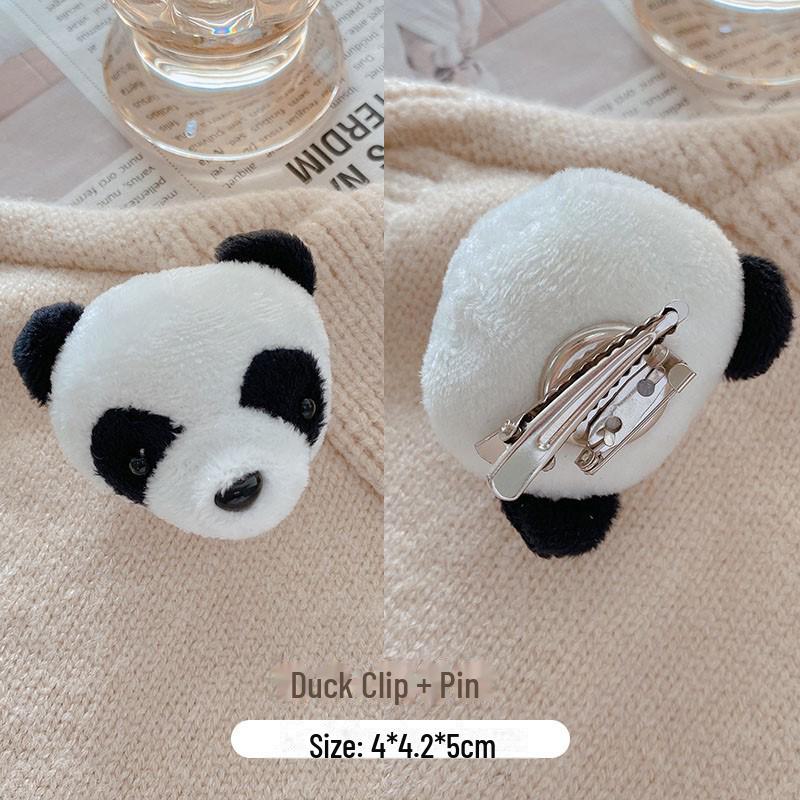 Korean Cute Cartoon Bear Panda Brooch with Plush Doll and Hair Accessories Set