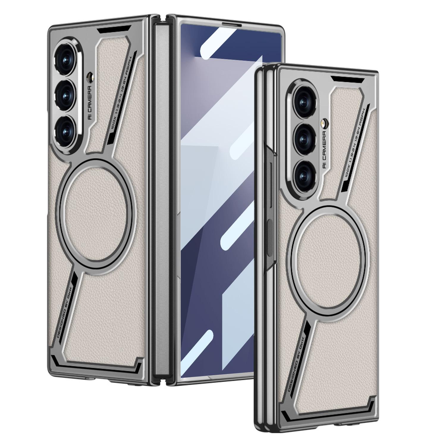 

Z shaped Shell Electroplating Plain Leather Suitable for Samsung Zfold7 Mobile Phone Case Film Integrated Built In Magnetic Ring Protection Case SM-Fold7