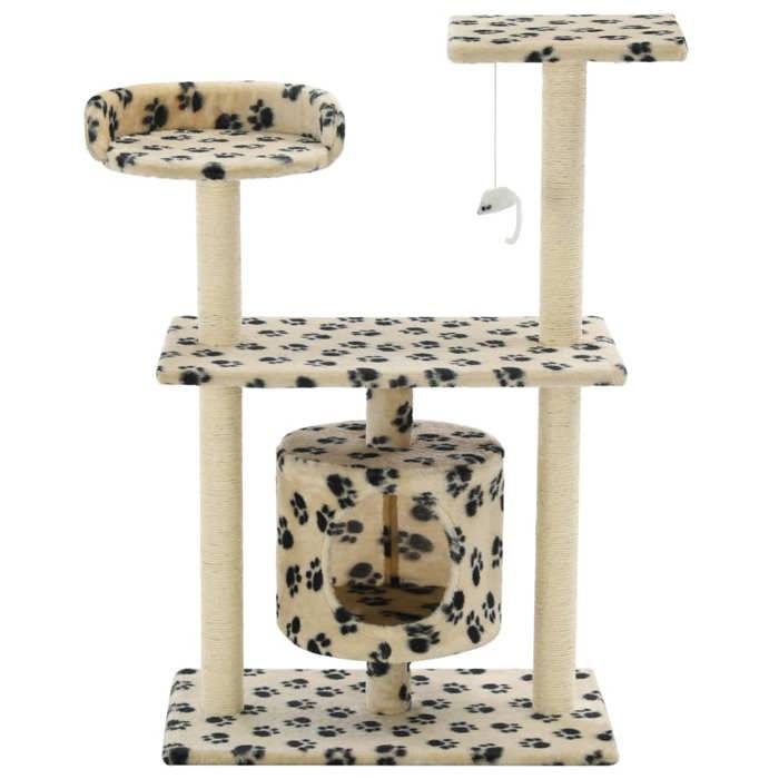 VidaXL Arbre à chat avec griffoir en sisal 95 cm Beige Motif de pattes 170515