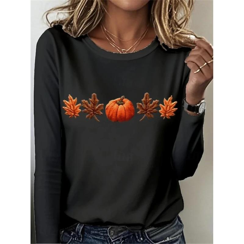 Autumn and Winter Ladies 3D Printed Crew Neck Long Sleeve T-Shirt Halloween Wear