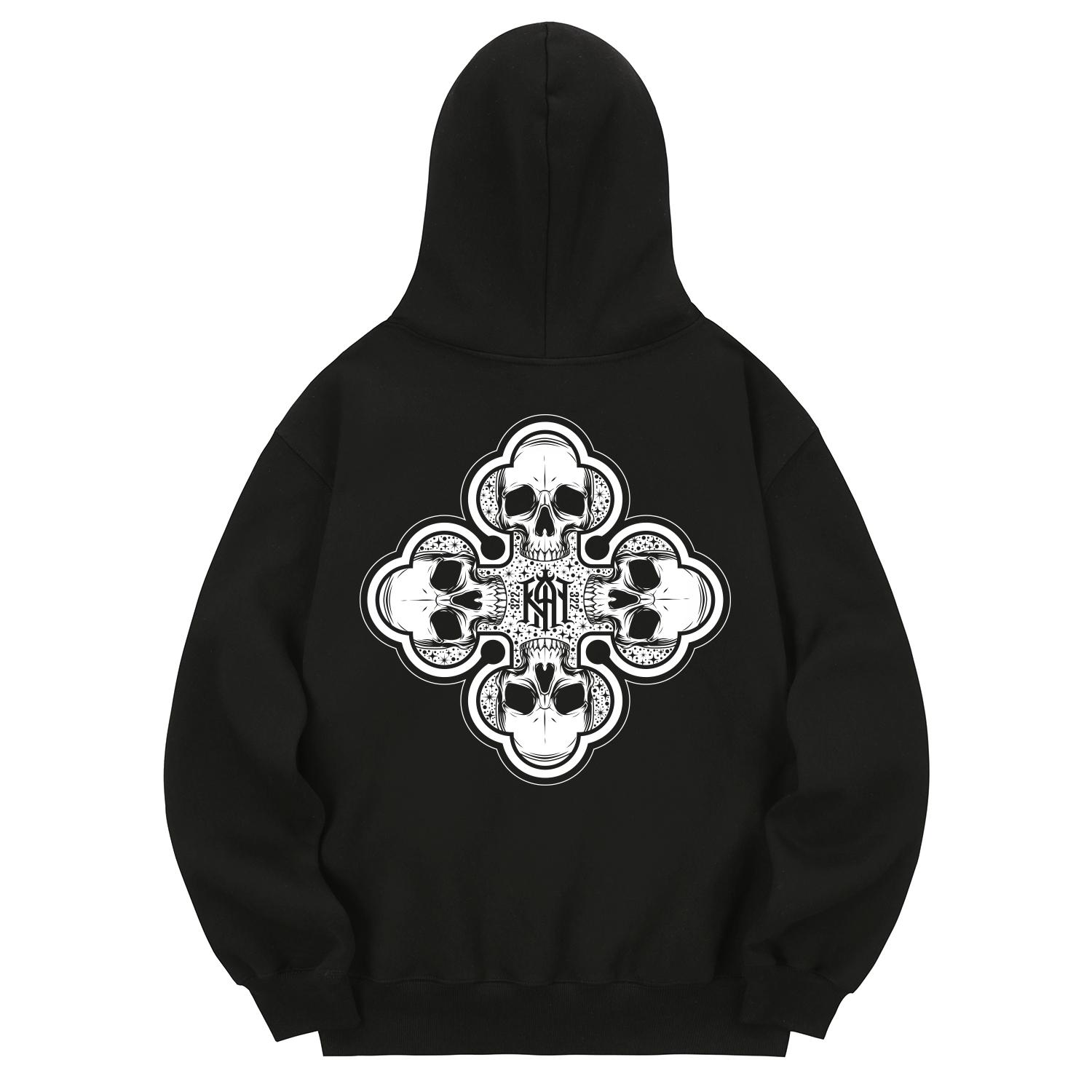 Khan 6312 Khb0127 Skull Gang 322 Fleece-Lined Hoodie - Black L