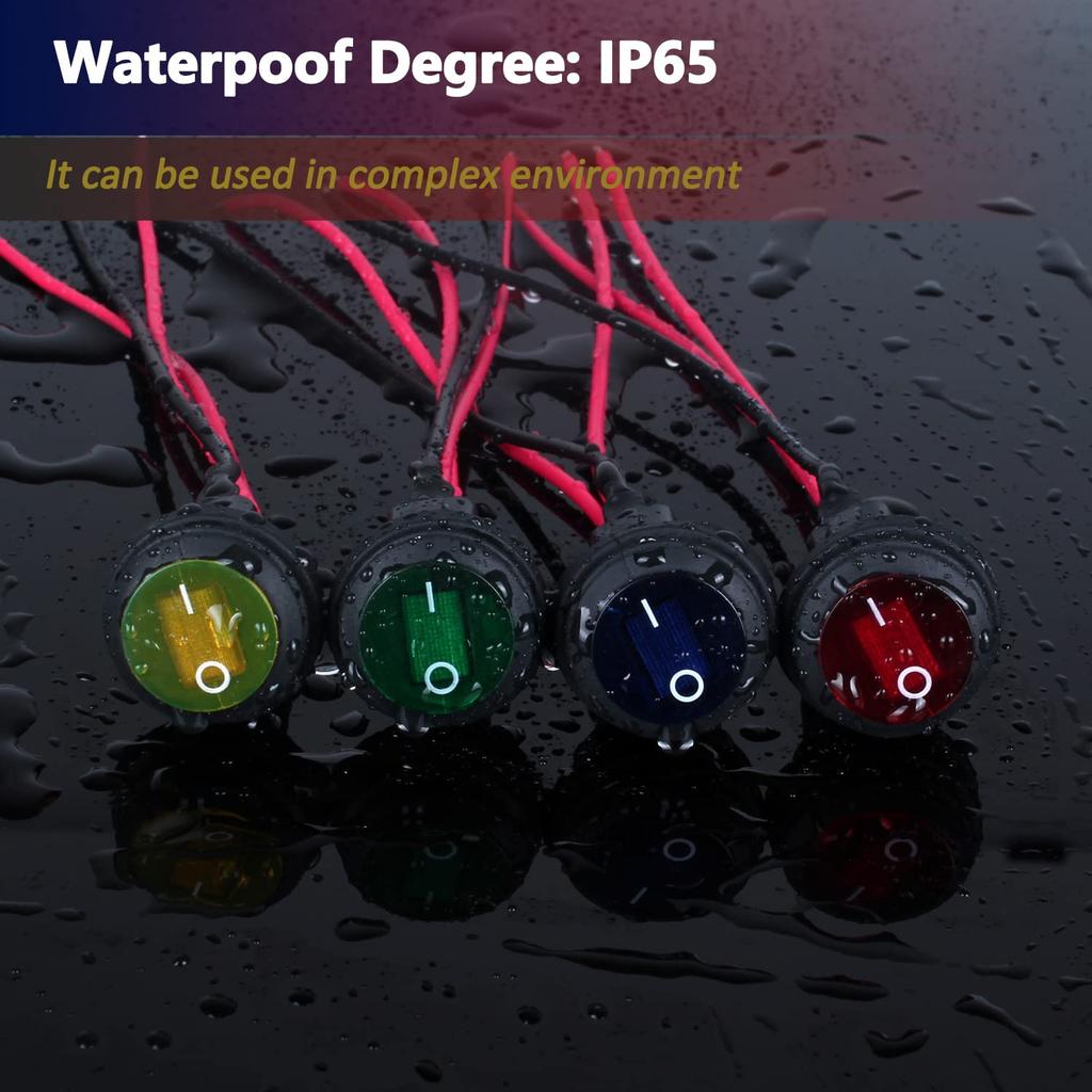 Waterproof 20A ON-Off Round Rocker Toggle Switch 2 Pins 2 Positions 12V 24V 110V 220V with Pre-solderd Cable for Auto Car Marine (5Pcs Black Without