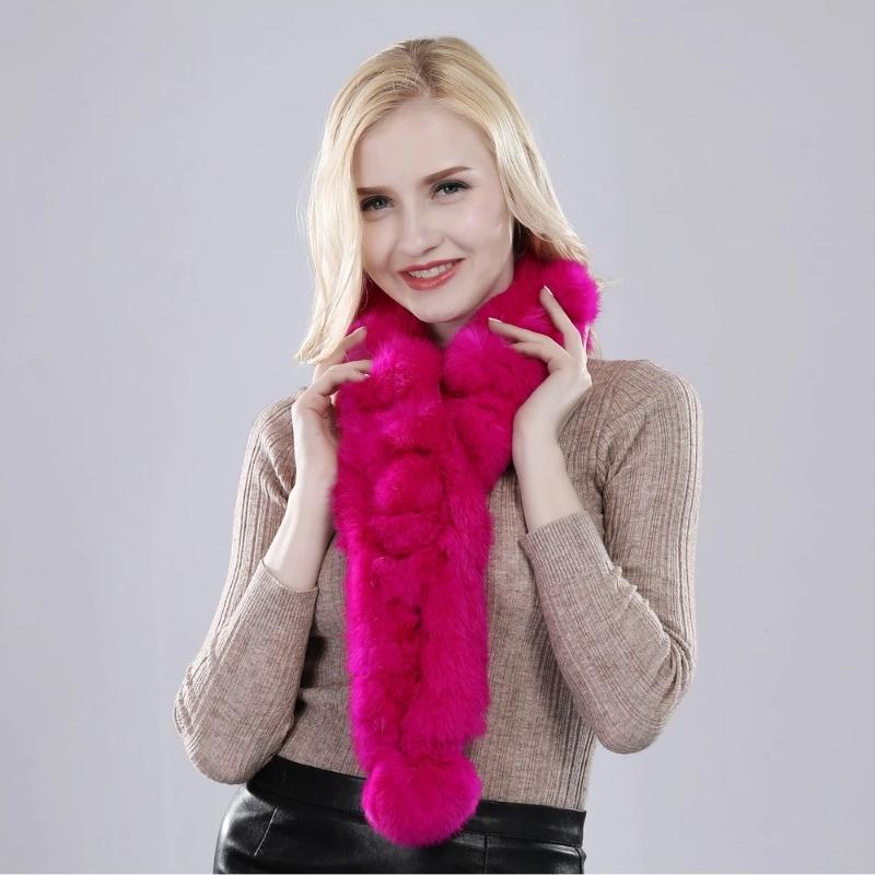 Natural Knitted Rabbit Fur Muffler Winter Women Warm Real Rabbit Fur Scarf Russia Lady Fashion Genuine Rabbit Fur Scarves
