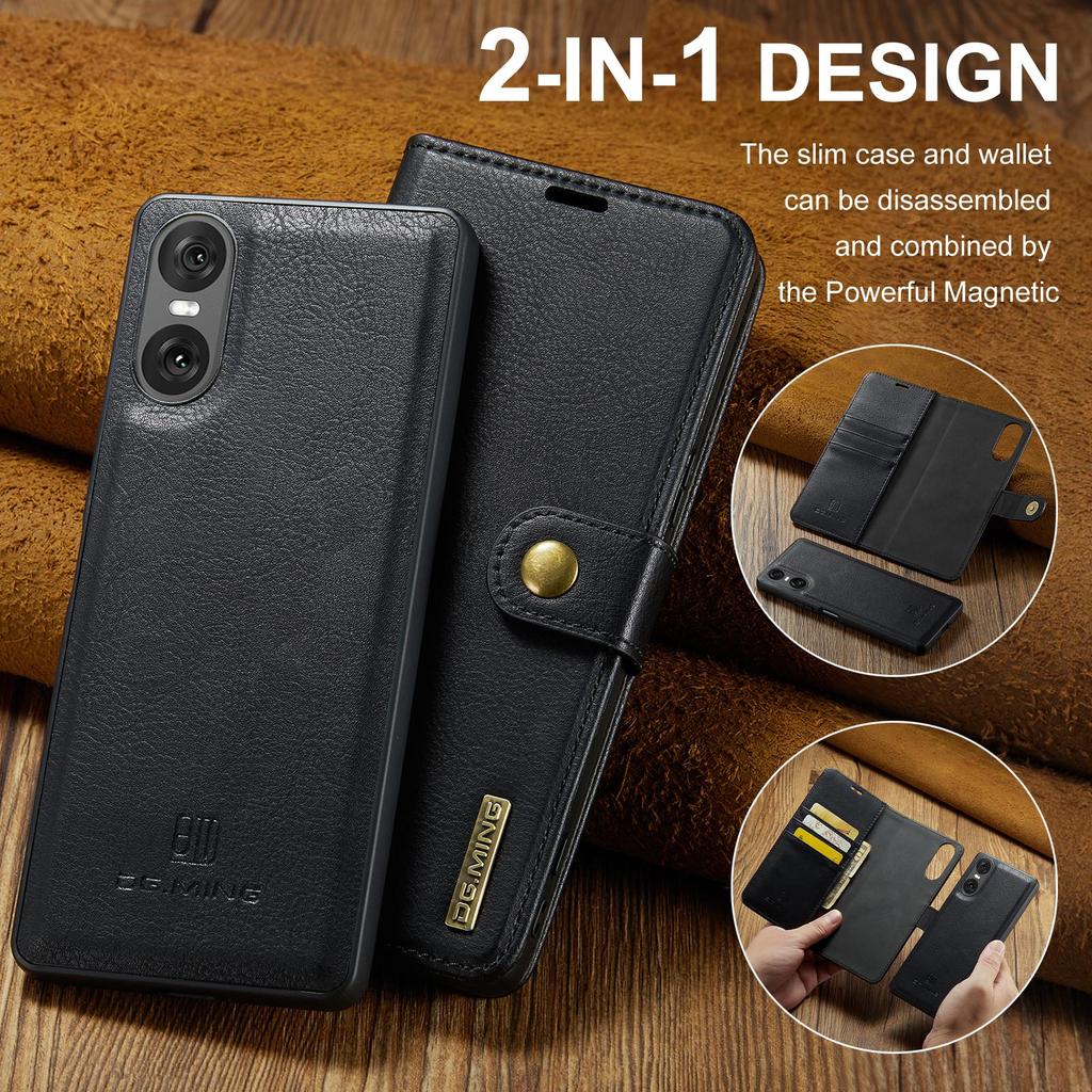 DG.MING for Sony Xperia 10 VI Case Removable 2 in 1 Split Leather Flip Phone Cover
