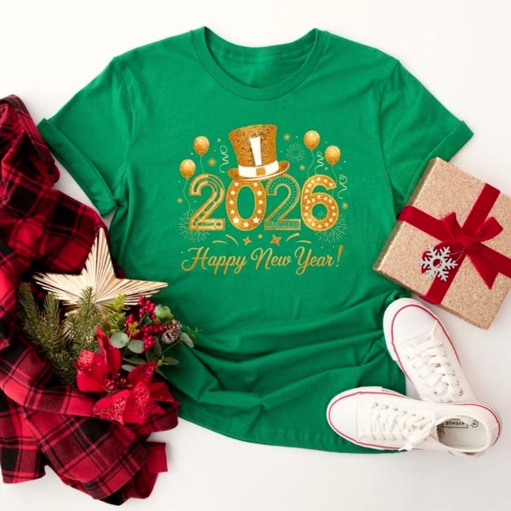 2026 New Year T-Shirt Fashion Men and Women's Happy New Year 2026 Print T-shirt Casual Crew Neck Short Sleeve Tees Top