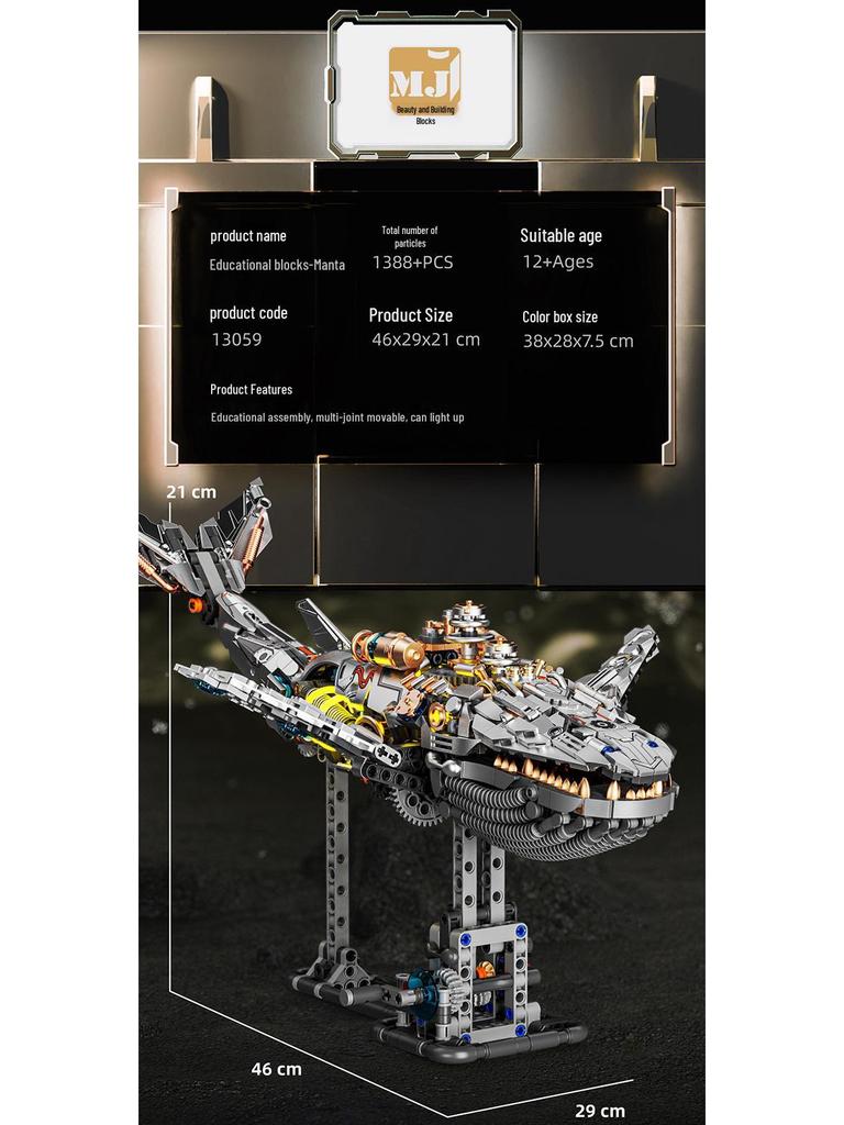 Mechanisches Wal-Modell Bausteine - Pädagogisches Tierspielzeug für Kinder, Kompatibel mit Lego