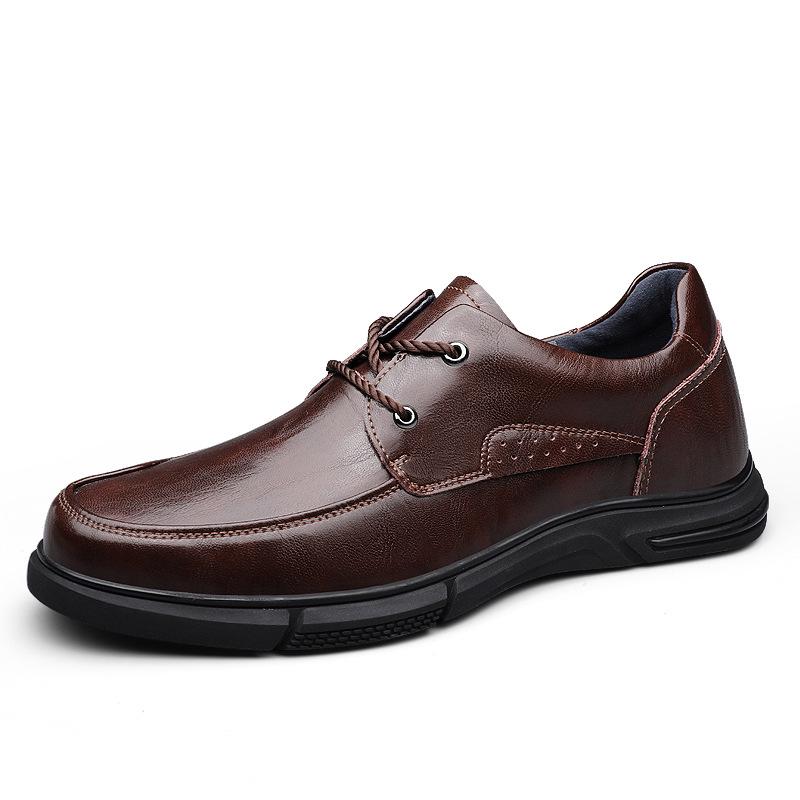 Men's Spring Low-Top Leather Lace-up Casual Shoes - Round Toe & Flat Sole