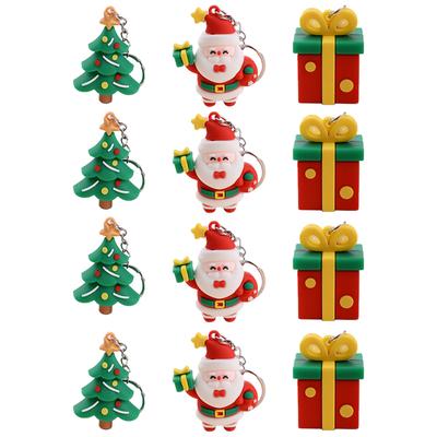 12 Pcs Christmas Keychain Three Dimensional Cartoon Cute Xmas Pendants for Backpacks Bus Cards