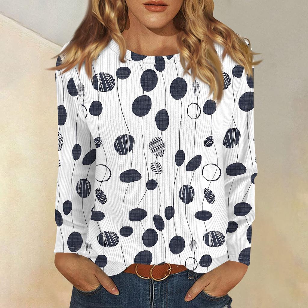 Bluzki z długim rękawem dla kobiet T-shirt Casual Print Tops T-shirt Okrągły dekolt Bluzka typu pullover