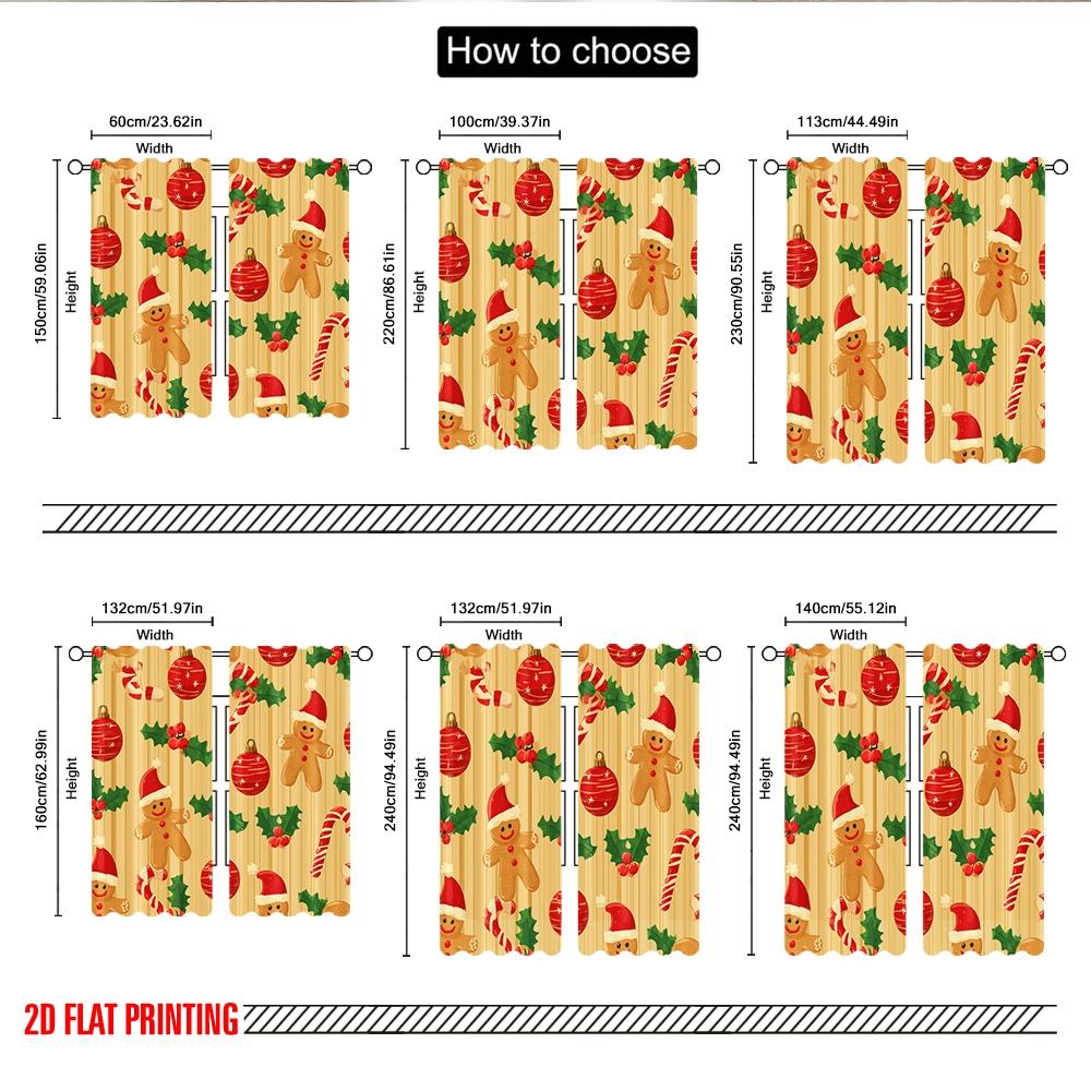 2pcs 2D flat printing Classic Christmas Curtains Christmas Holly Candy Ball Digital Printed Polyester Drapes Family Party Use