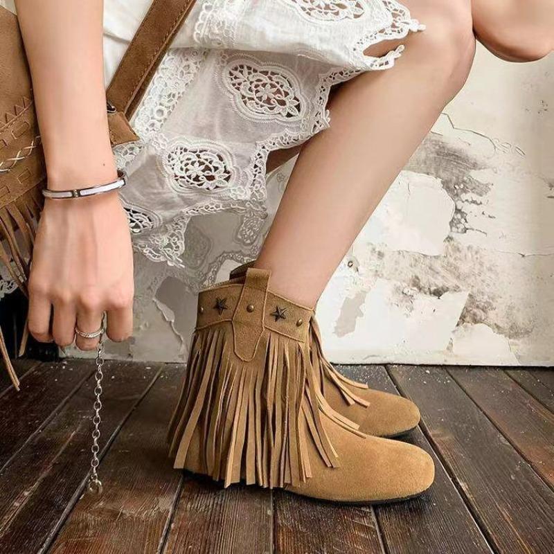 Fashion Tassel Women's Boots 2024 Autumn New Design Sense Casual Side Zipper Flat Bottom Wear-resistant Women's Shoes Platform Sneakers