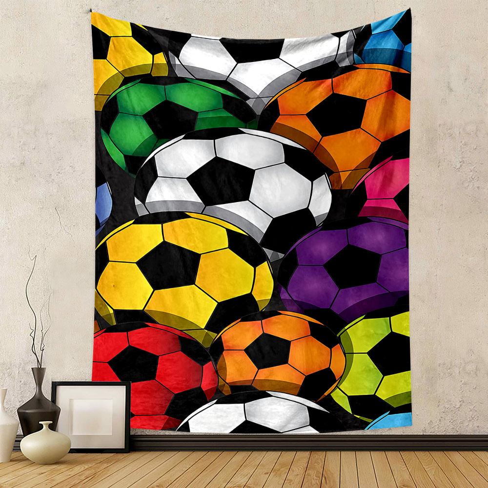 Colorful Soccer Balls Pattern Patterned Tapestry Home Decor, Suitable for Bedroom and Living Room, Gift