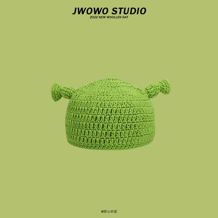 Pullover hat green female autumn and winter warm cute cartoon wool hat male