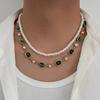 SHIXIN Vintage Multi-layer Imitation Pearl Acrylic Rhinestone Necklace Women Boho Exquisite Clavicle Chain Jewelry 2026 New Gift