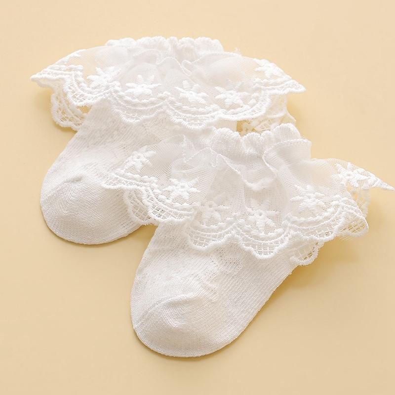 Princess Lace Floral Baby Socks for Girls Toddler Cute White Ruffles Anti-Skid Socks Kids Dancing Socks Casual Infant Foot Socks