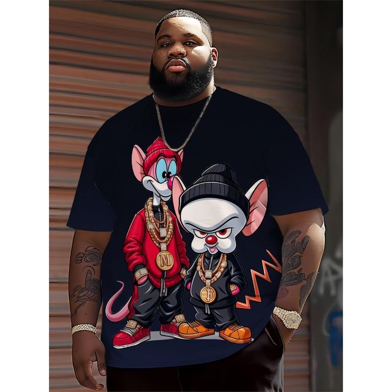 

Men s Hip Hop Cartoon Animal Printed Round Neck T-shirt Fabric Summer Street Top Suitable for Daily Wearing L