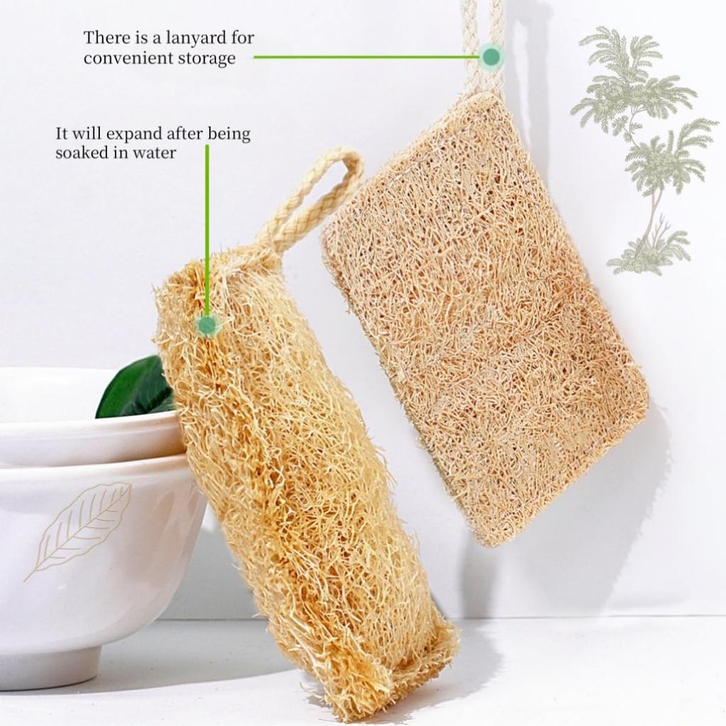 Natural loofah dishwashing scrubber scratch-free and biodegradable cleaning sponge brown color 8PCS